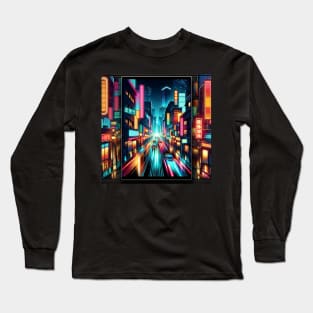 Neon Nightscape: Urban Glow and Reflections Long Sleeve T-Shirt